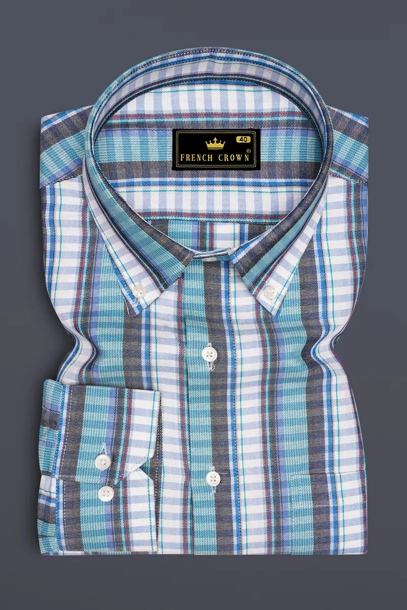 Bright White With Seagull Blue And Shuttle Gray Twill Striped Premium Cotton Shirt 4