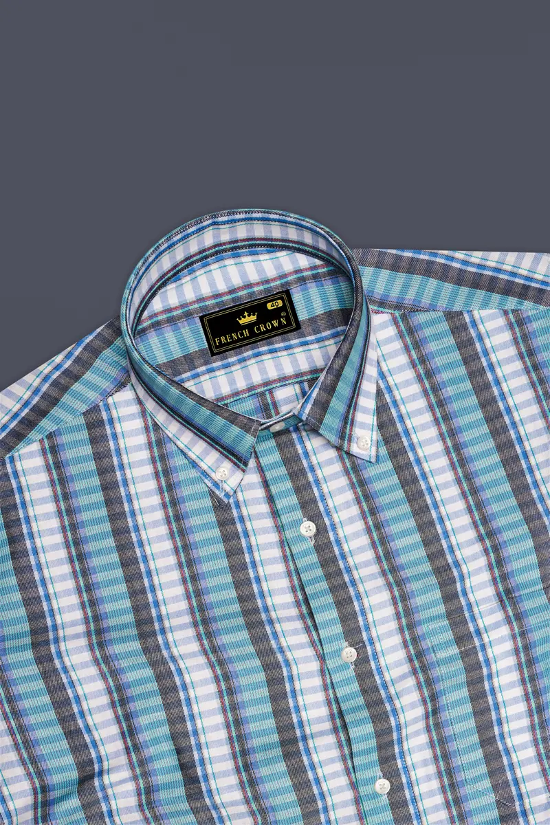 Bright White With Seagull Blue And Shuttle Gray Twill Striped Premium Cotton Shirt 5