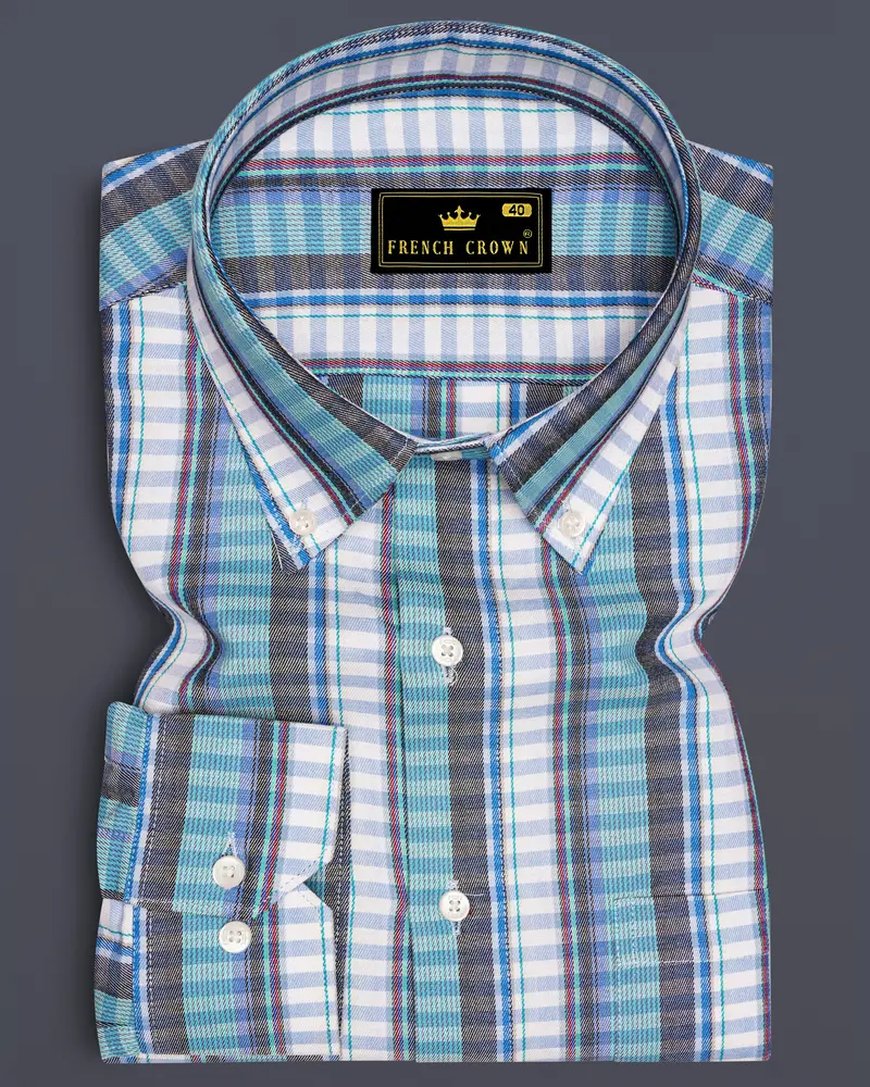 Bright White With Seagull Blue And Shuttle Gray Twill Striped Premium Cotton Shirt 6