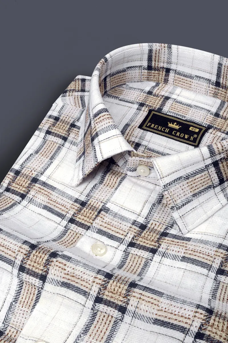 Bright White With Shadow Brown Plaid Dobby Shirt 1