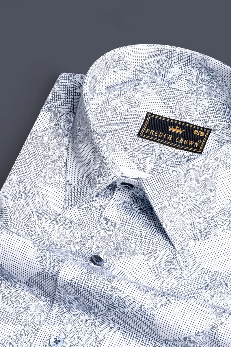 Bright White With Ship Blue Dobby Textured Premium Giza Cotton Shirt 1