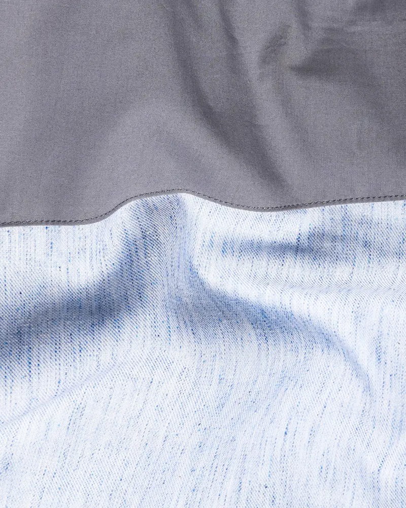 Bright White With Shuttle Gray And Tropical Blue Premium Cotton Designer Shirt 3