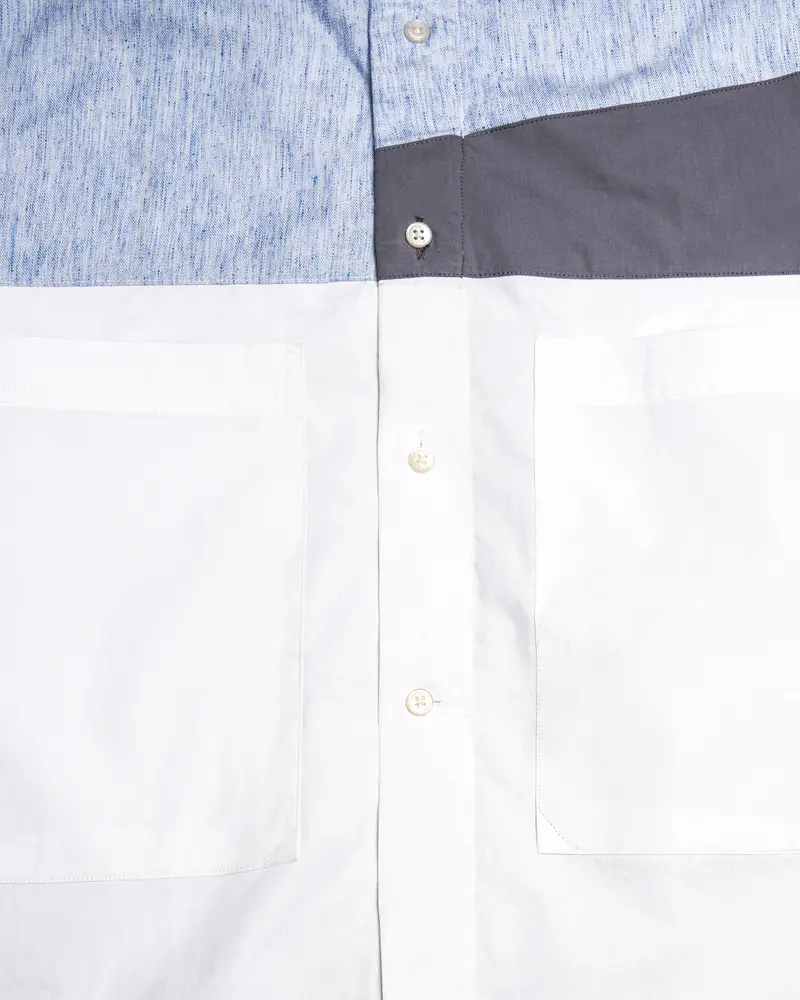 Bright White With Shuttle Gray And Tropical Blue Premium Cotton Designer Shirt 4