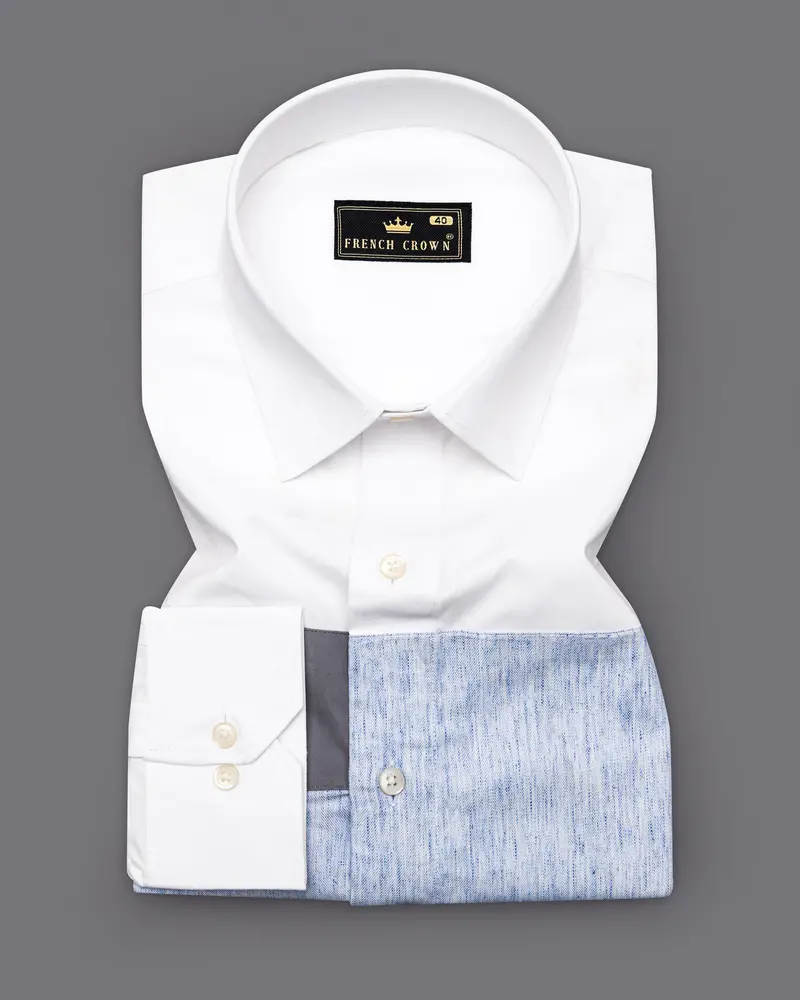 Bright White With Shuttle Gray And Tropical Blue Premium Cotton Designer Shirt 6