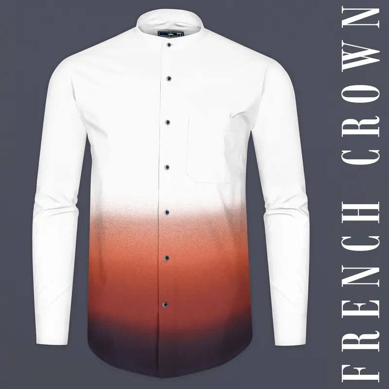 Bright White With Sienna Orange Ombre Effect Printed Premium Cotton Shirt 1