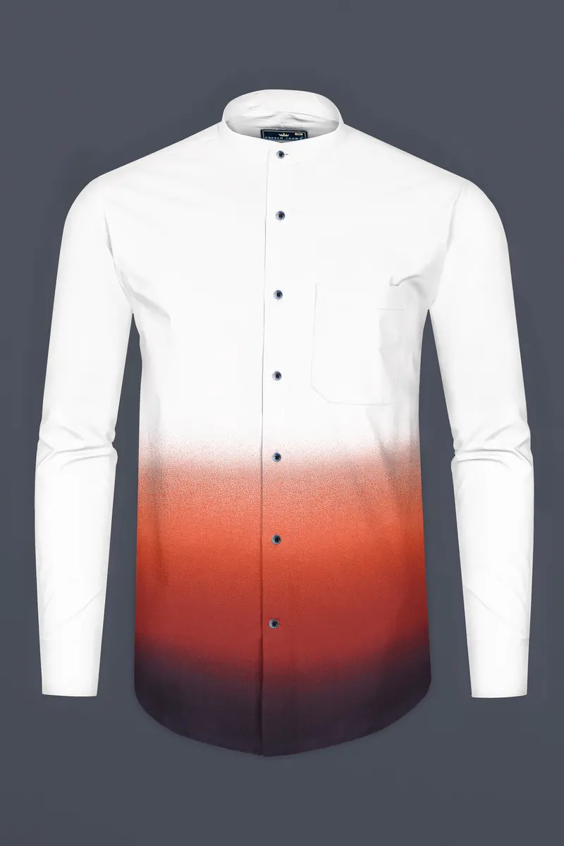 Bright White With Sienna Orange Ombre Effect Printed Premium Cotton Shirt 2