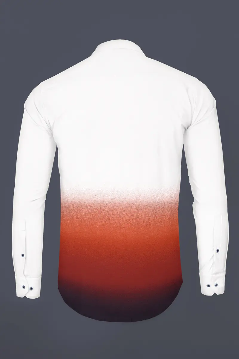 Bright White With Sienna Orange Ombre Effect Printed Premium Cotton Shirt 6