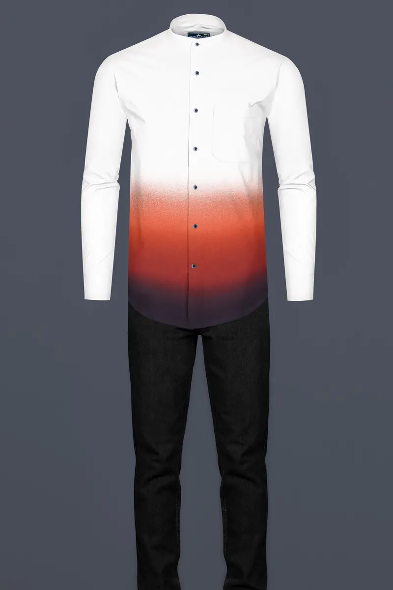Bright White With Sienna Orange Ombre Effect Printed Premium Cotton Shirt 7