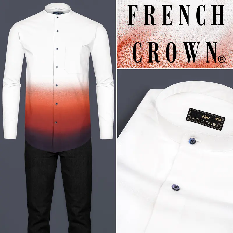 Bright White With Sienna Orange Ombre Effect Printed Premium Cotton Shirt 9