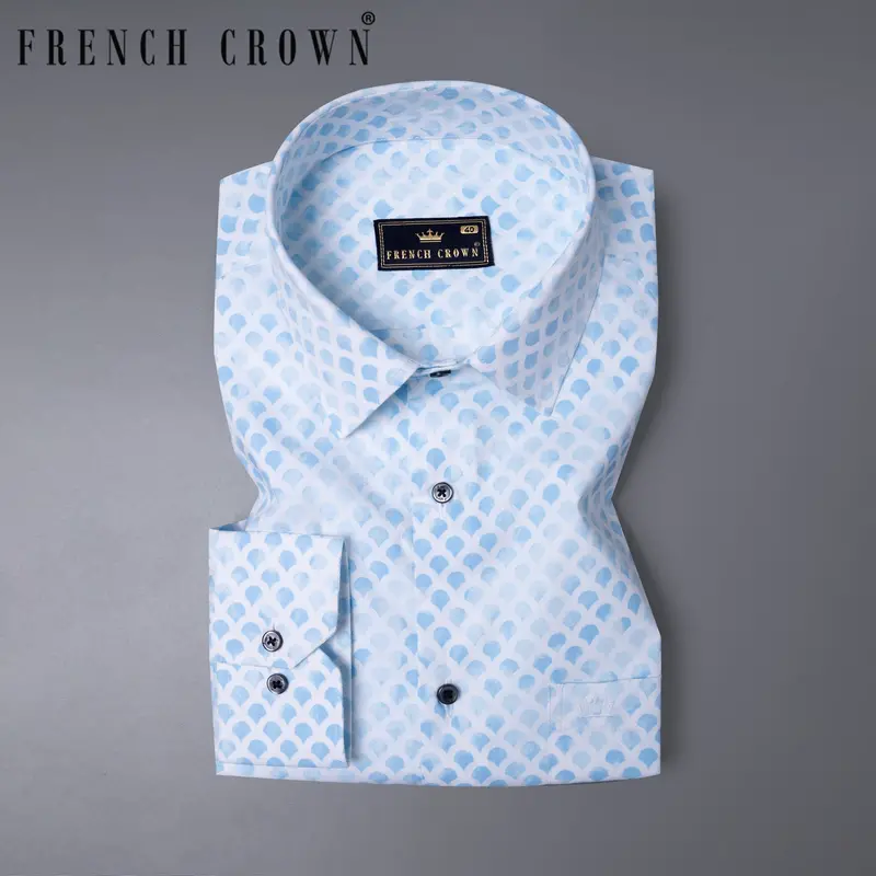 Bright White With Sky Blue Printed Premium Cotton Super Soft Shirt 1