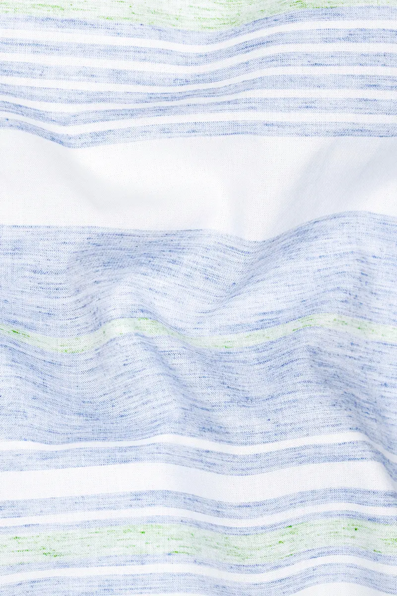 Bright White With Spindle Blue And Coriander Green Striped Premium Cotton Shirt 2