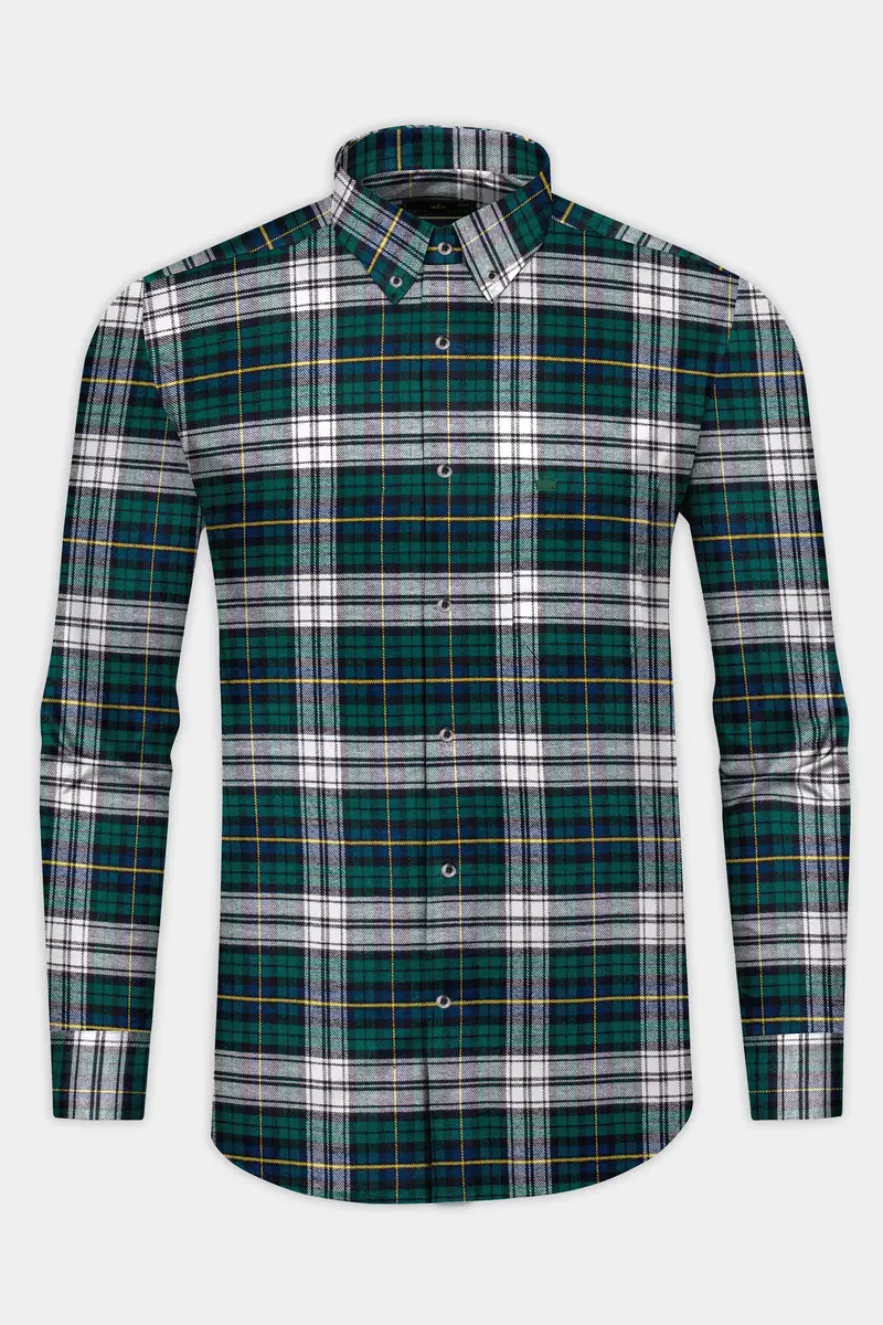 Bright White With Spruce Green Heavyweight Plaid Flannel Shirt 4