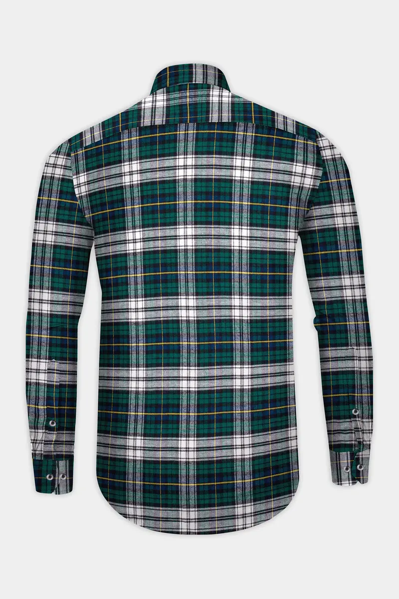 Bright White With Spruce Green Heavyweight Plaid Flannel Shirt 5
