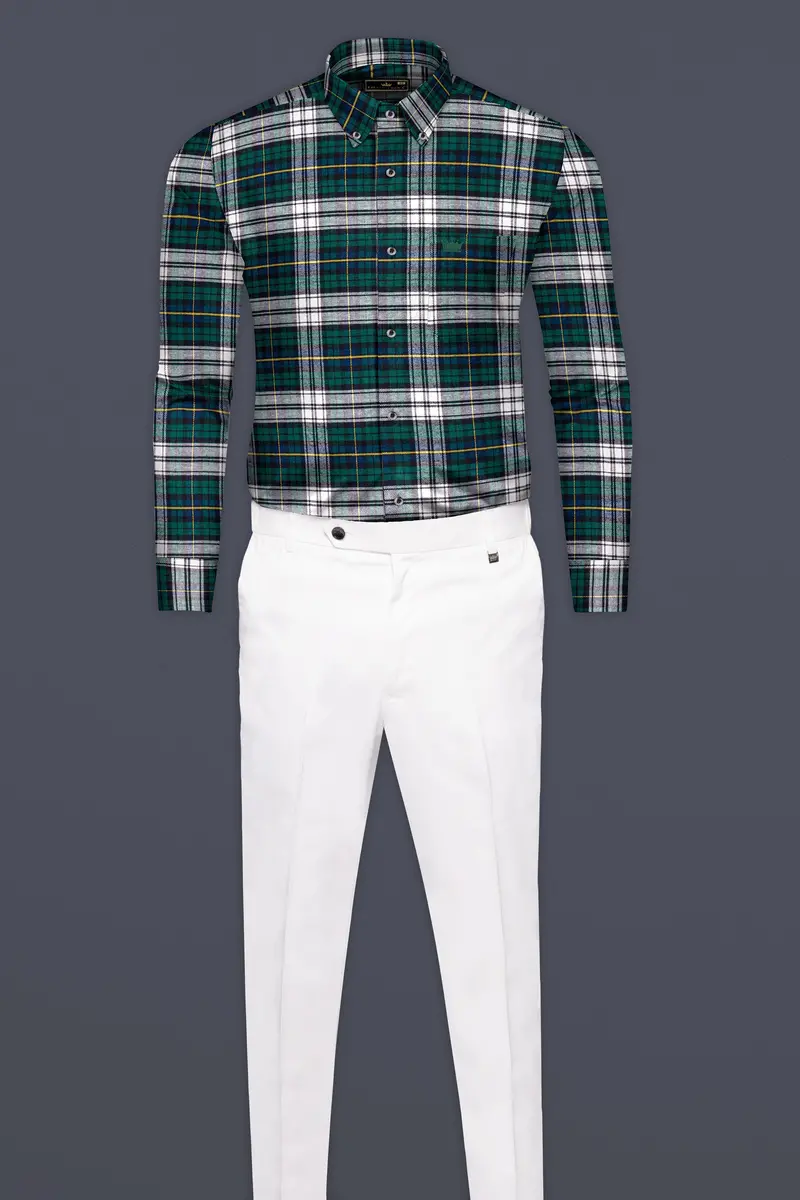 Bright White With Spruce Green Heavyweight Plaid Flannel Shirt 6