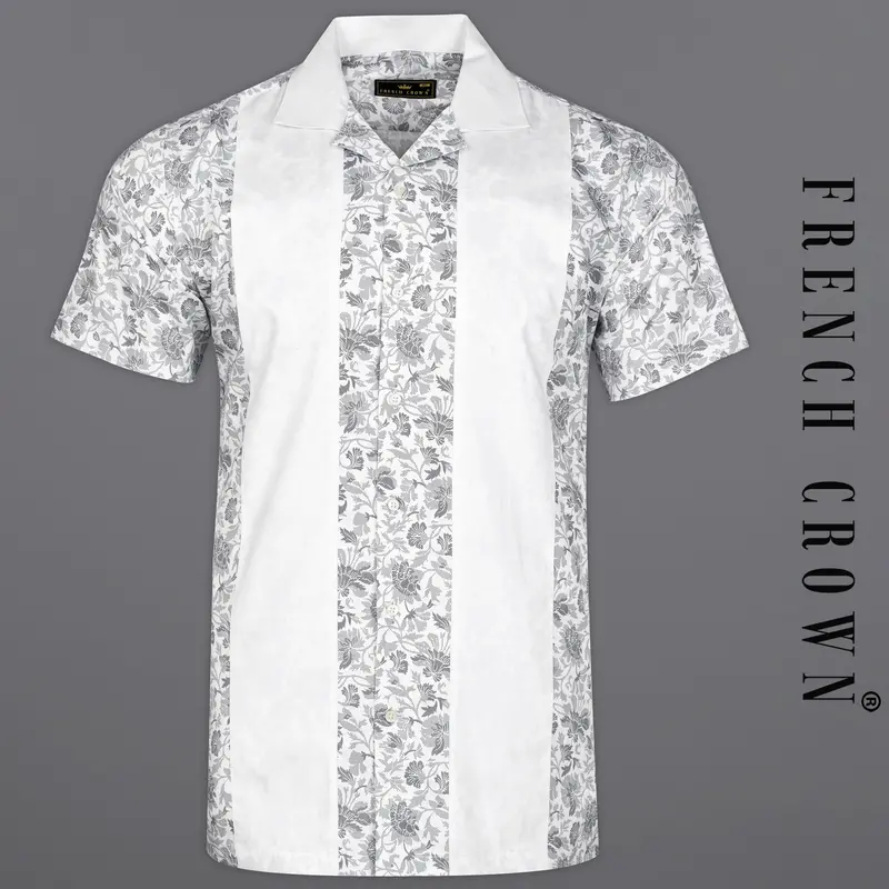 Bright White With Storm Dust Gray Floral Printed Super Soft Premium Cotton Shirt 1