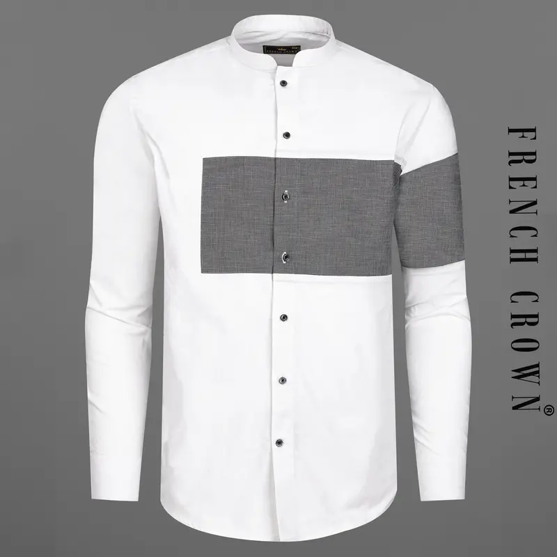 Bright White With Storm Gray Chambray Designer Shirt 1