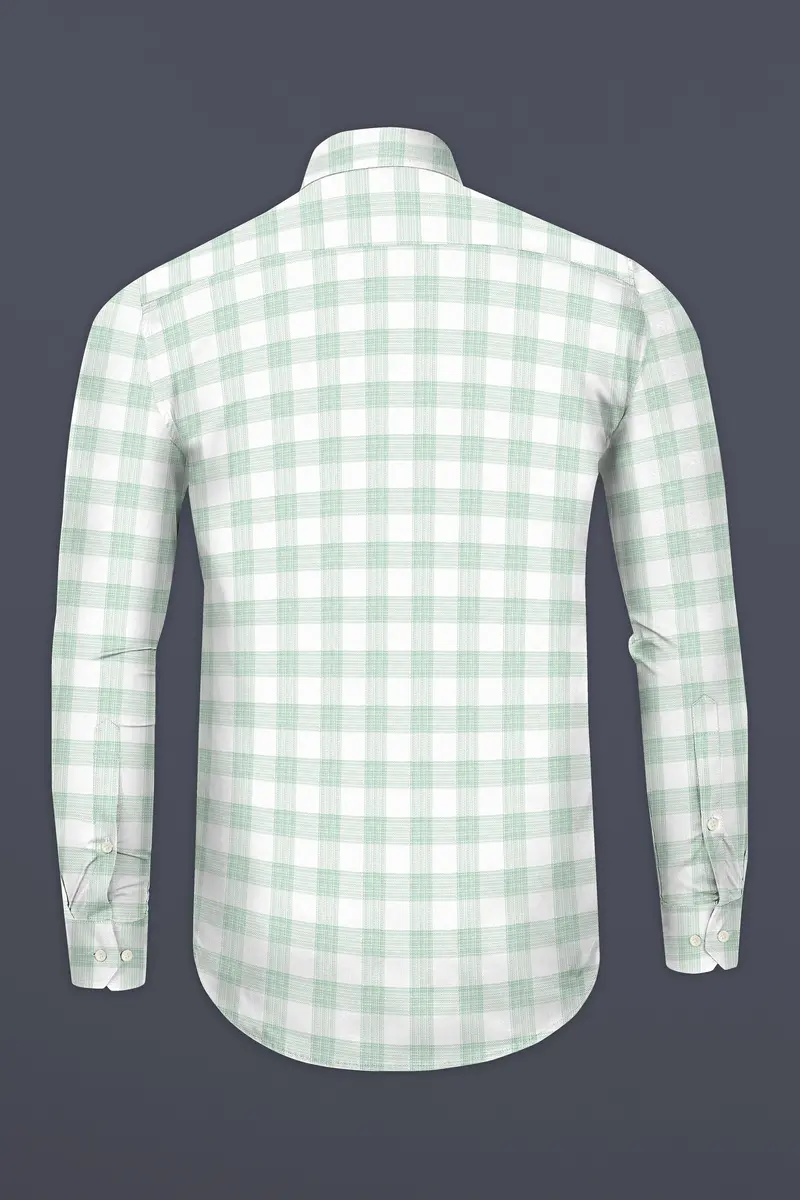 Bright White With Surf Green Plaid Dobby Cotton Shirt 5