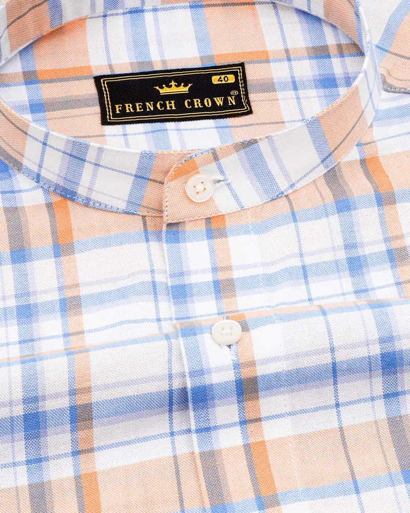 Bright White With Tacao Orange And Jordy Blue Plaid Royal Oxford Shirt 1