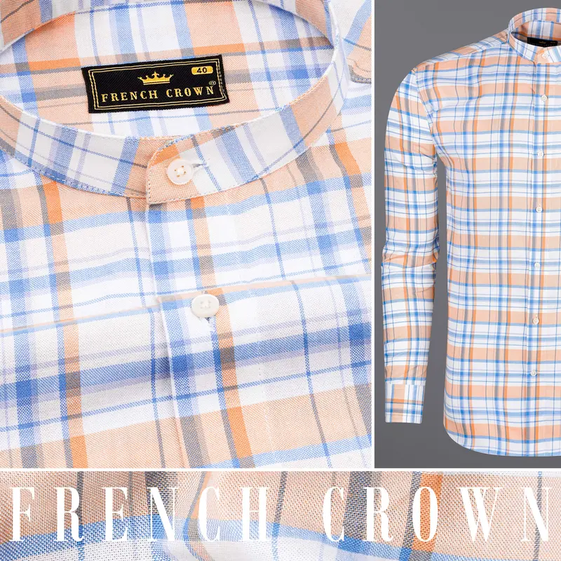 Bright White With Tacao Orange And Jordy Blue Plaid Royal Oxford Shirt 10