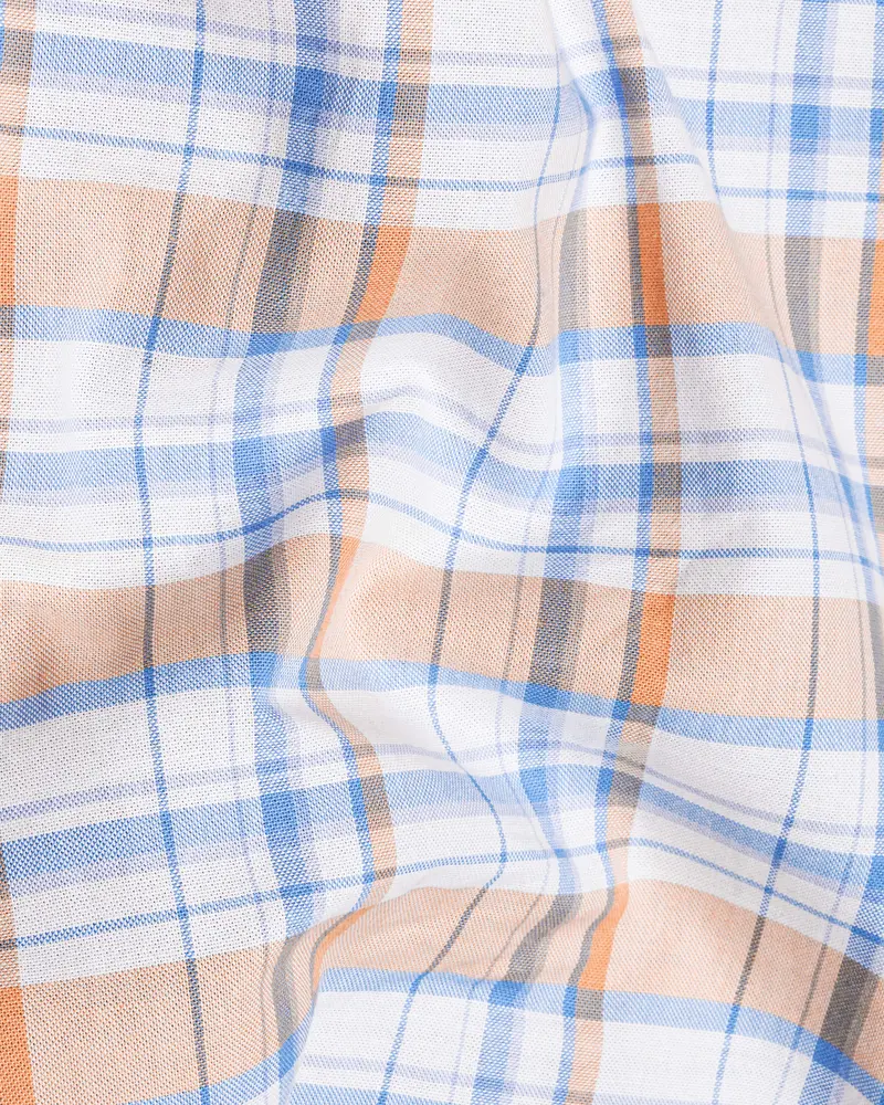 Bright White With Tacao Orange And Jordy Blue Plaid Royal Oxford Shirt 2