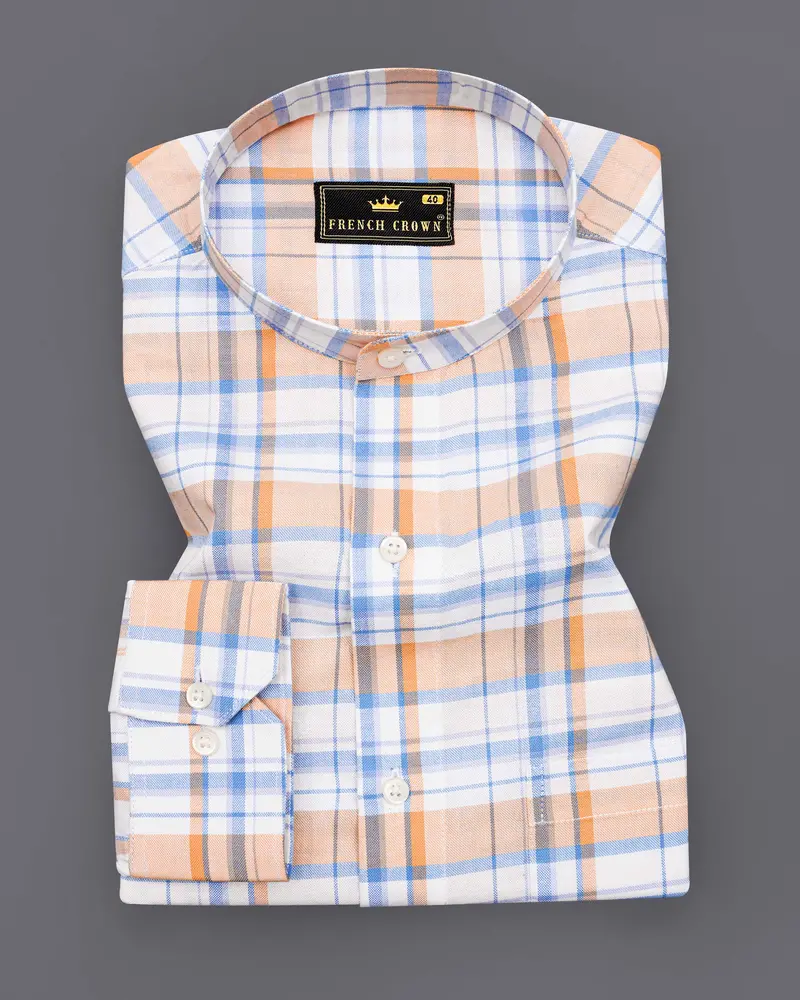 Bright White With Tacao Orange And Jordy Blue Plaid Royal Oxford Shirt 3