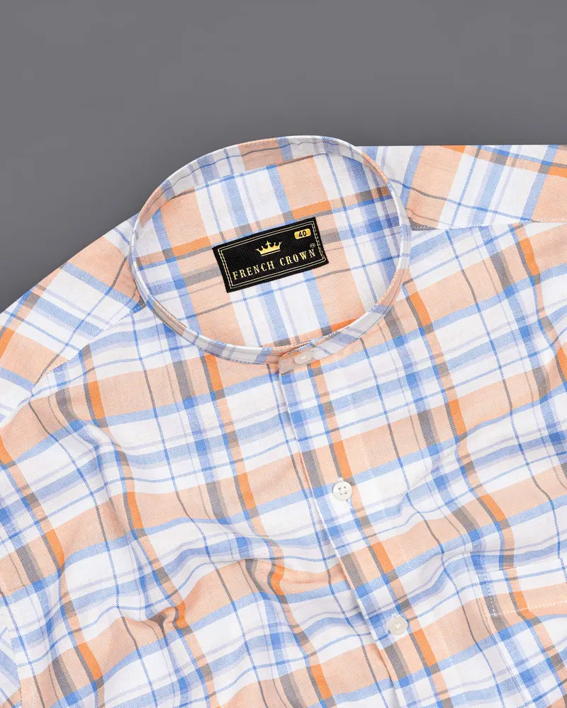 Bright White With Tacao Orange And Jordy Blue Plaid Royal Oxford Shirt 4