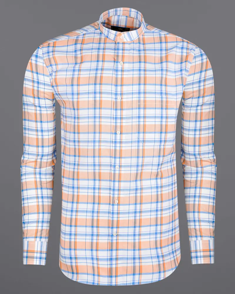 Bright White With Tacao Orange And Jordy Blue Plaid Royal Oxford Shirt 5