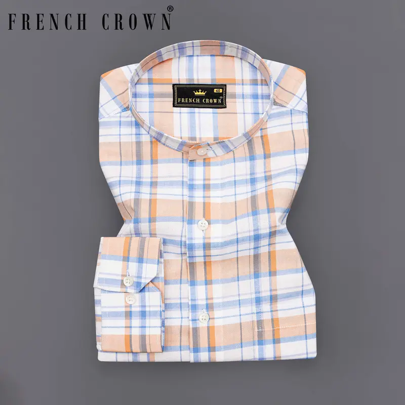 Bright White With Tacao Orange And Jordy Blue Plaid Royal Oxford Shirt 7
