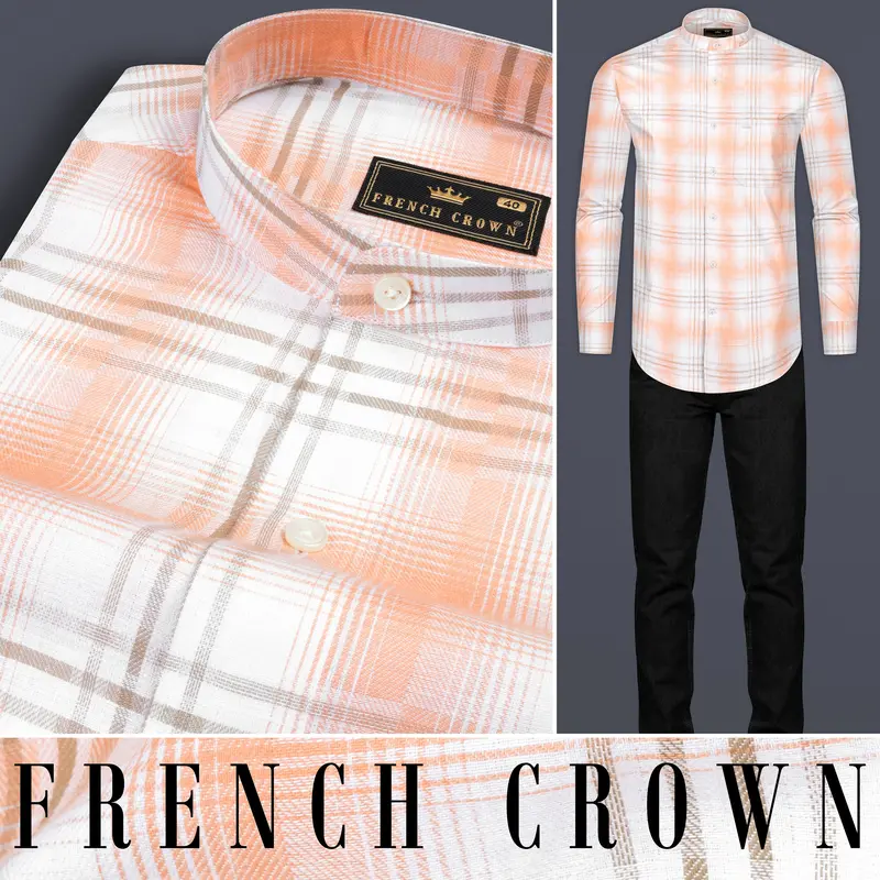 Bright White With Tacao Twill Plaid Premium Cotton Shirt 10