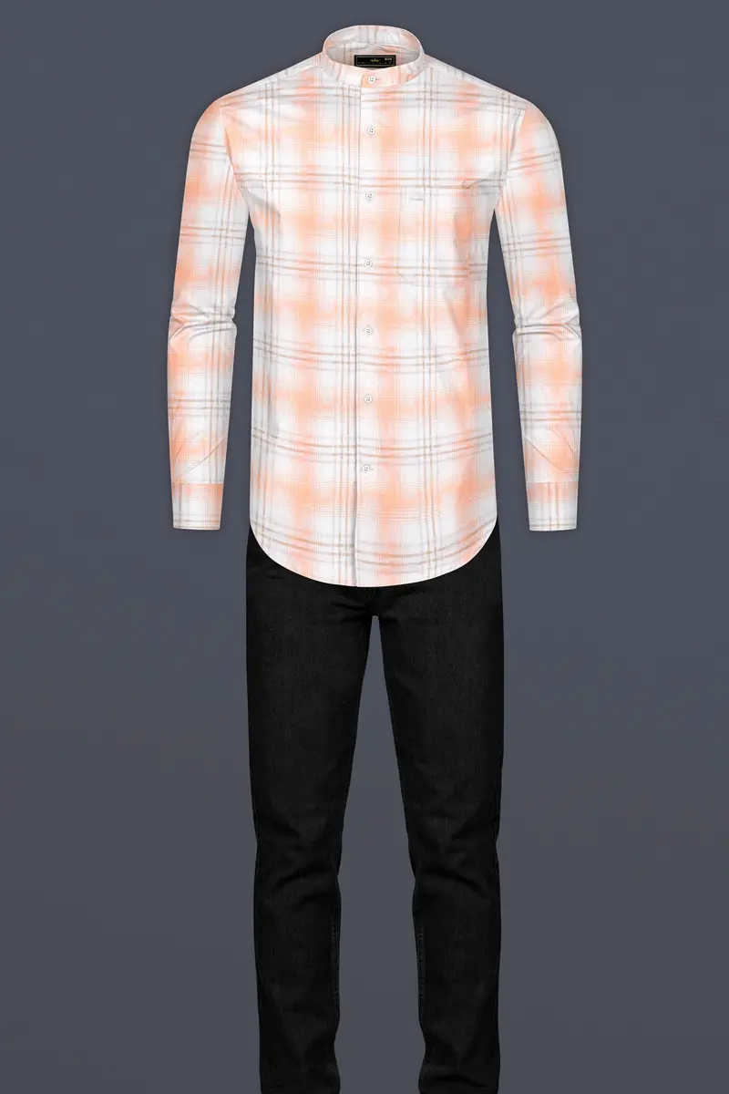 Bright White With Tacao Twill Plaid Premium Cotton Shirt 6