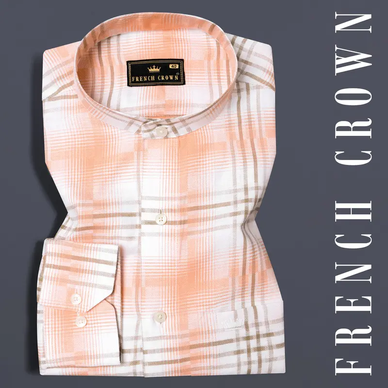 Bright White With Tacao Twill Plaid Premium Cotton Shirt 7