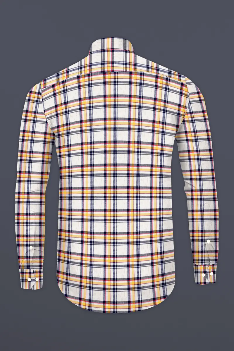 Bright White With Tahiti Brown And Haiti Blue Plaid Luxurious Linen Shirt 5