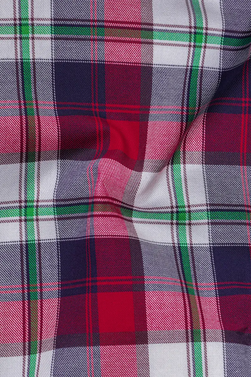 Bright White With Tamarillo Red And Caribbean Green Twill Windowpane Premium Cotton Shirt 3