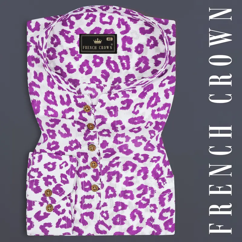 Bright White With Tapestry Pink Cheetah Printed Lightweight Premium Tencel Kurta Shirt 1