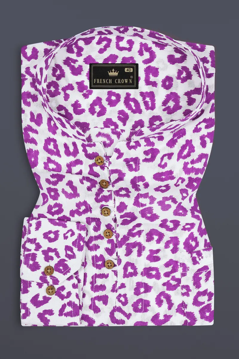 Bright White With Tapestry Pink Cheetah Printed Lightweight Premium Tencel Kurta Shirt 2