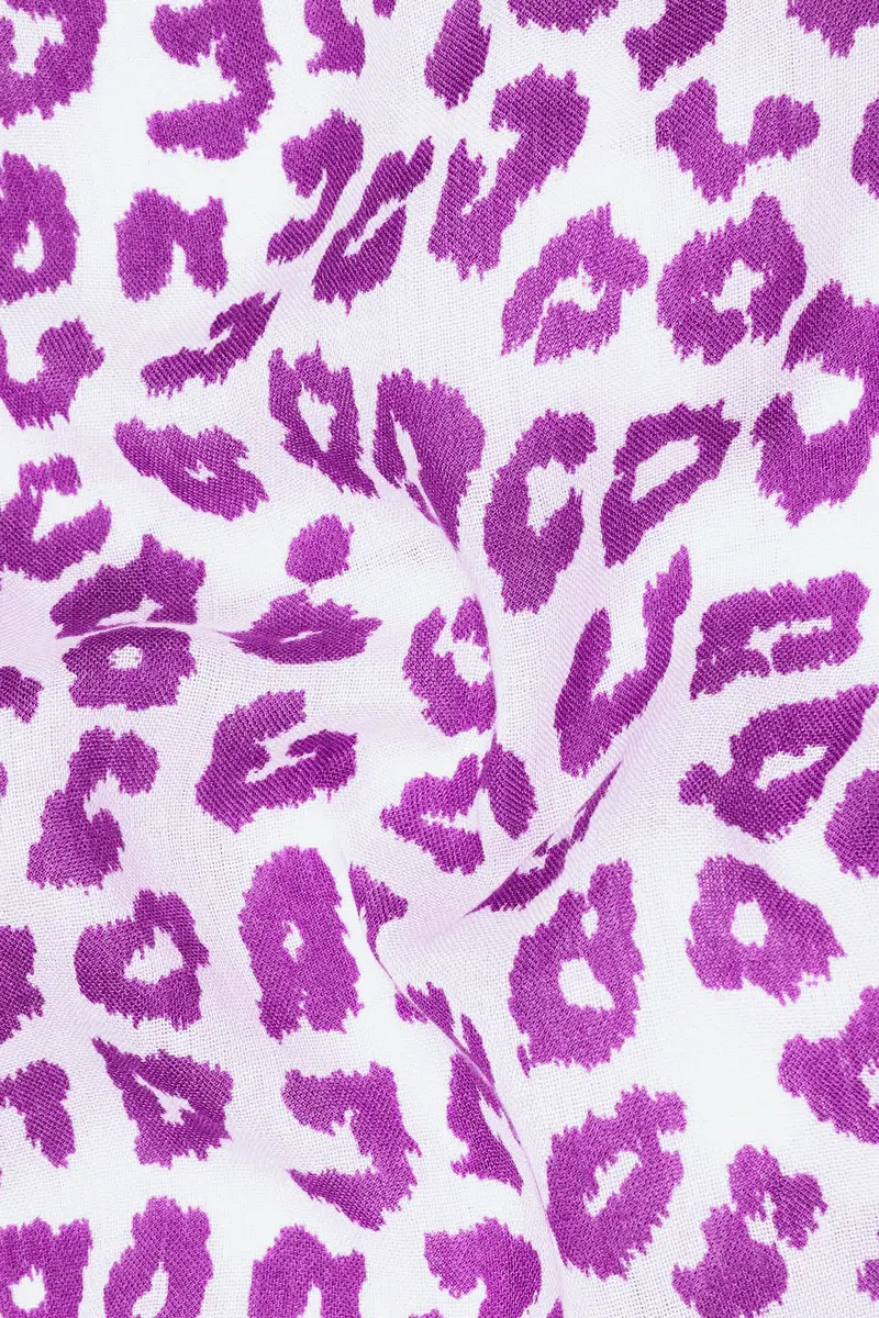 Bright White With Tapestry Pink Cheetah Printed Lightweight Premium Tencel Kurta Shirt 3