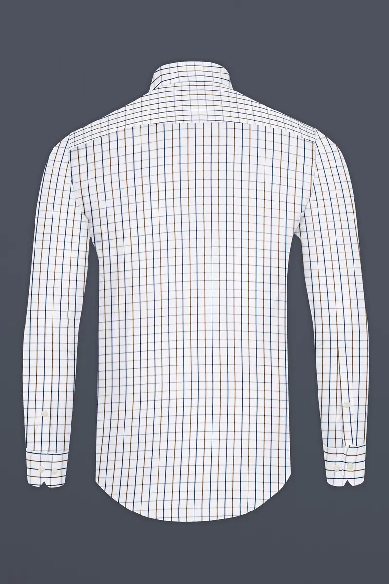 Bright White With Tealish Blue And Ironstone Brown Windowpane Giza Cotton Shirt 5