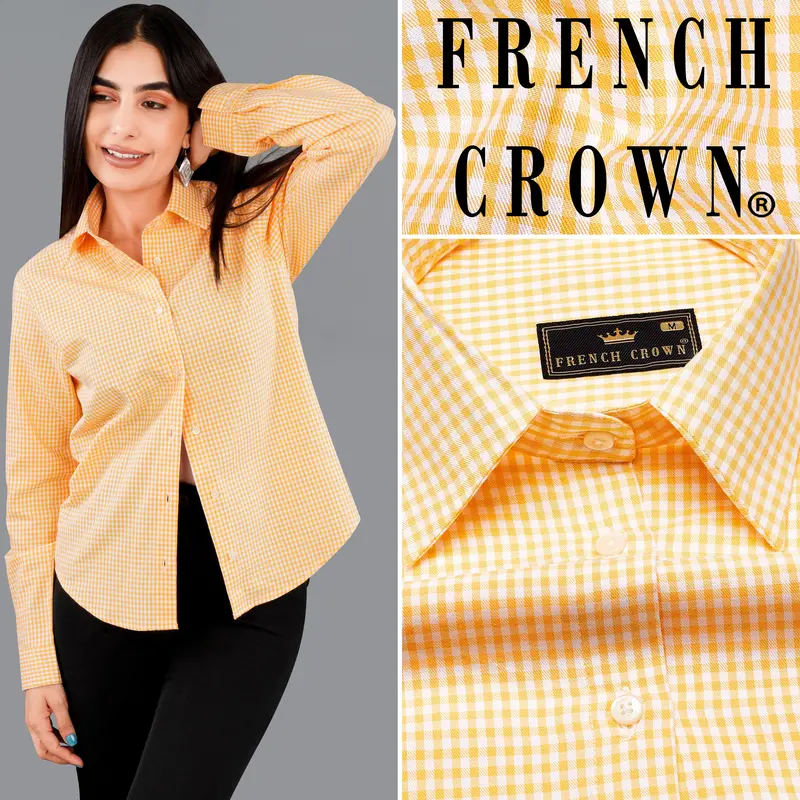 Bright White With Texas Orange Checkered Premium Cotton Shirt 1