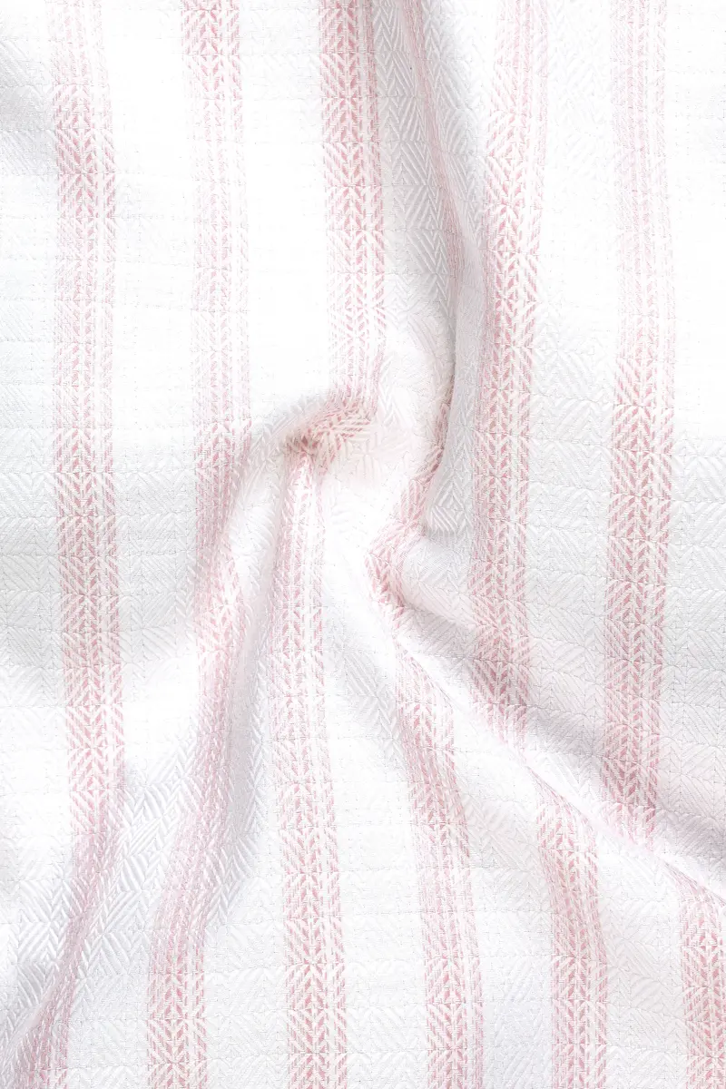 Bright White With Thistle Pink Striped Dobby Textured Premium Cotton Shirt 2