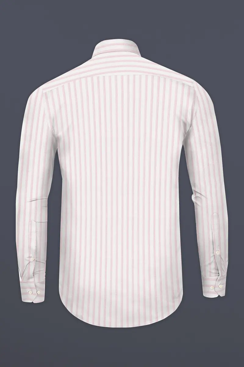 Bright White With Thistle Pink Striped Dobby Textured Premium Cotton Shirt 5