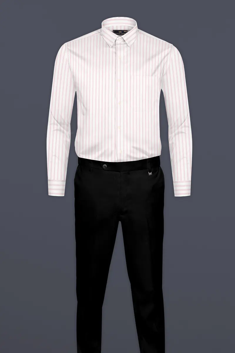 Bright White With Thistle Pink Striped Dobby Textured Premium Cotton Shirt 6