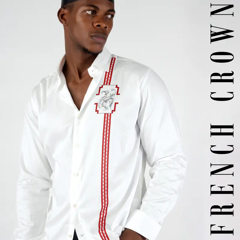 Bright White With Thunderbird Red Printed Super Soft Premium Cotton Shirt 1