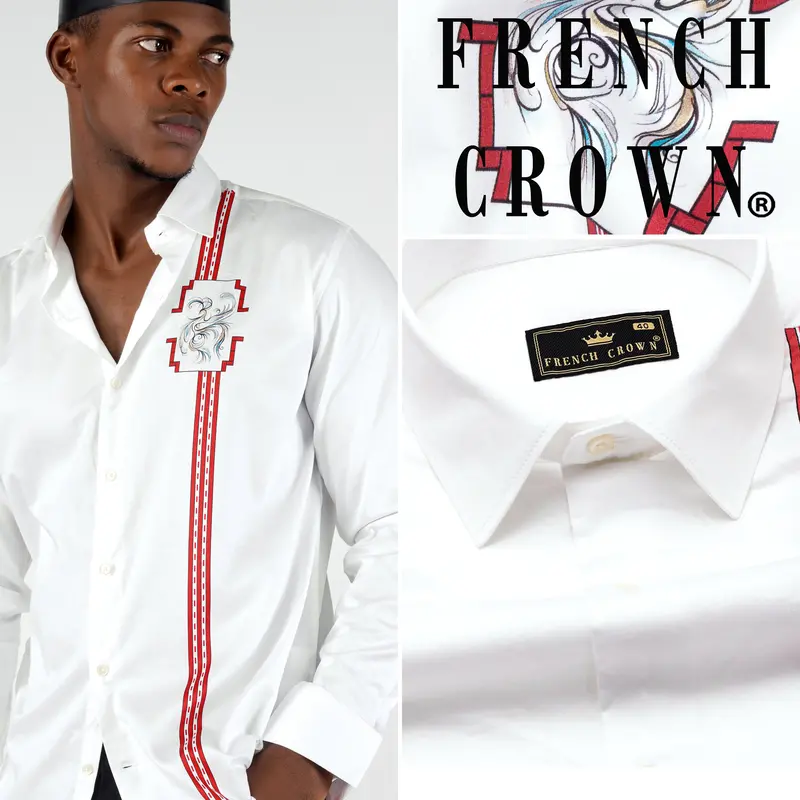 Bright White With Thunderbird Red Printed Super Soft Premium Cotton Shirt 11