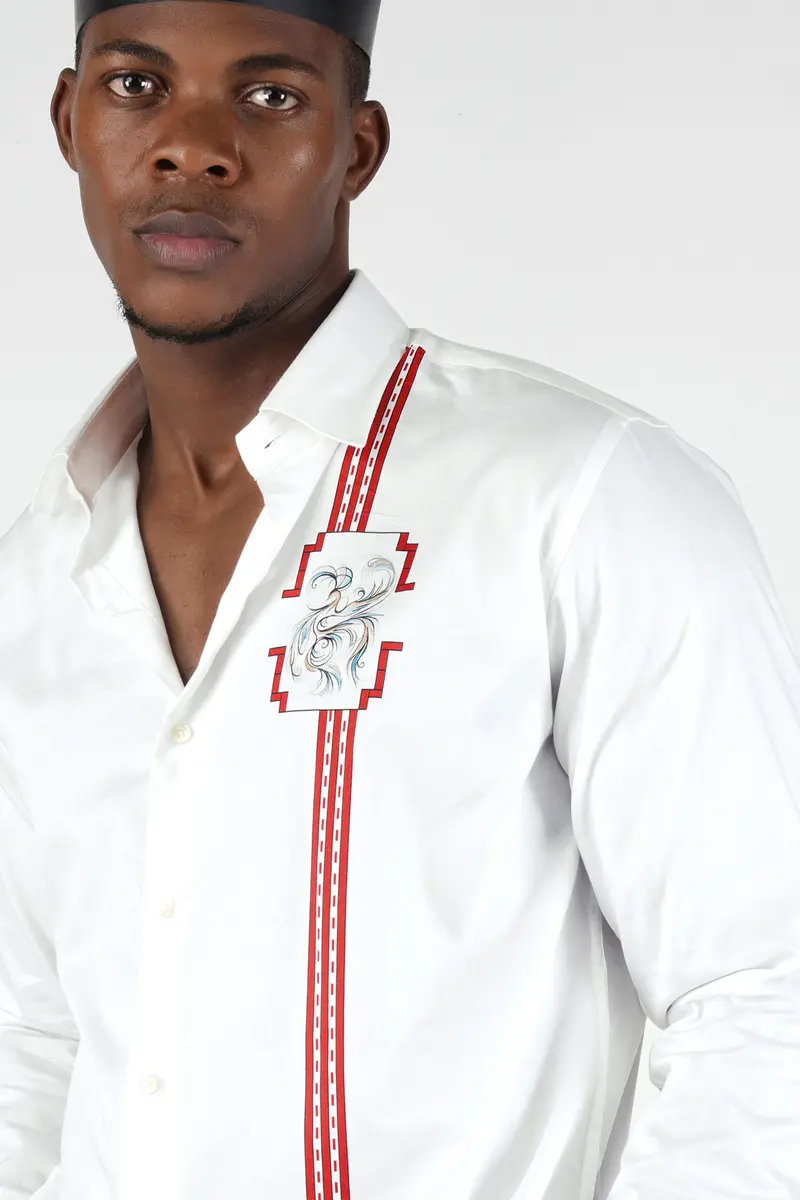 Bright White With Thunderbird Red Printed Super Soft Premium Cotton Shirt 2