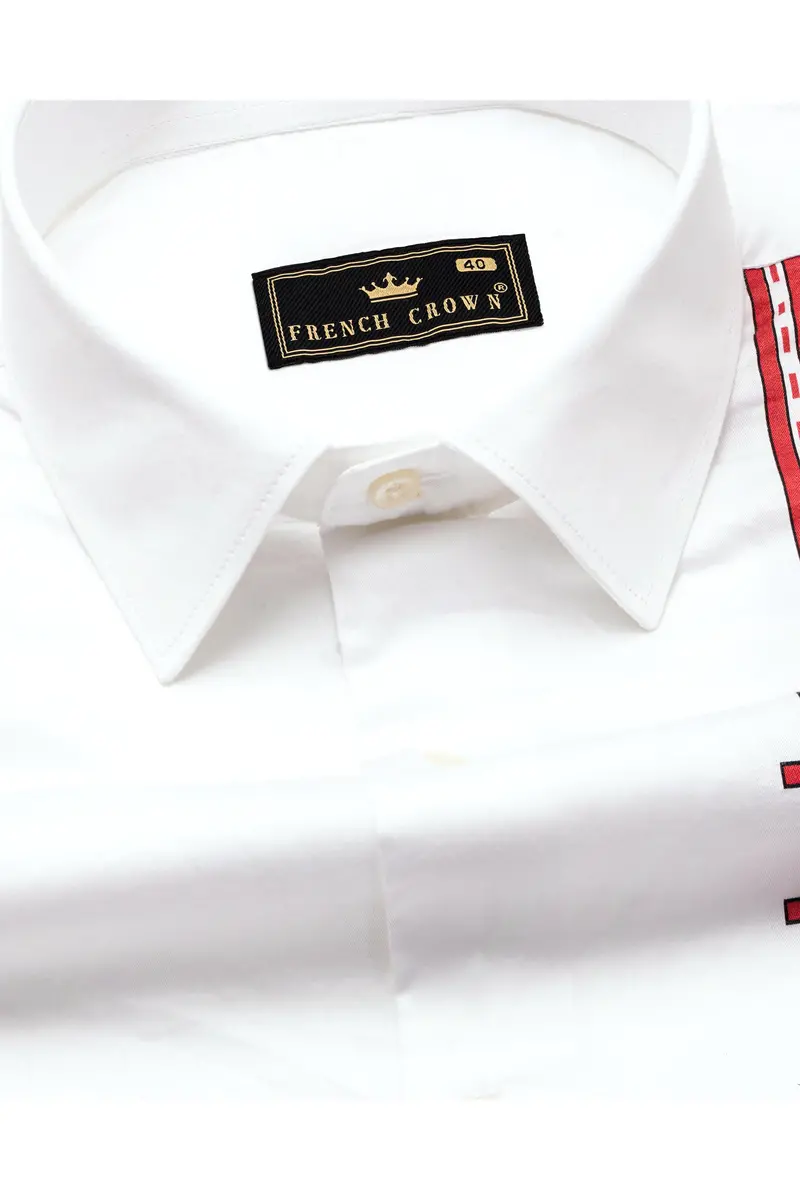 Bright White With Thunderbird Red Printed Super Soft Premium Cotton Shirt 4