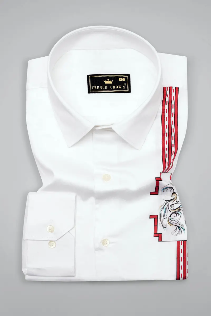 Bright White With Thunderbird Red Printed Super Soft Premium Cotton Shirt 5