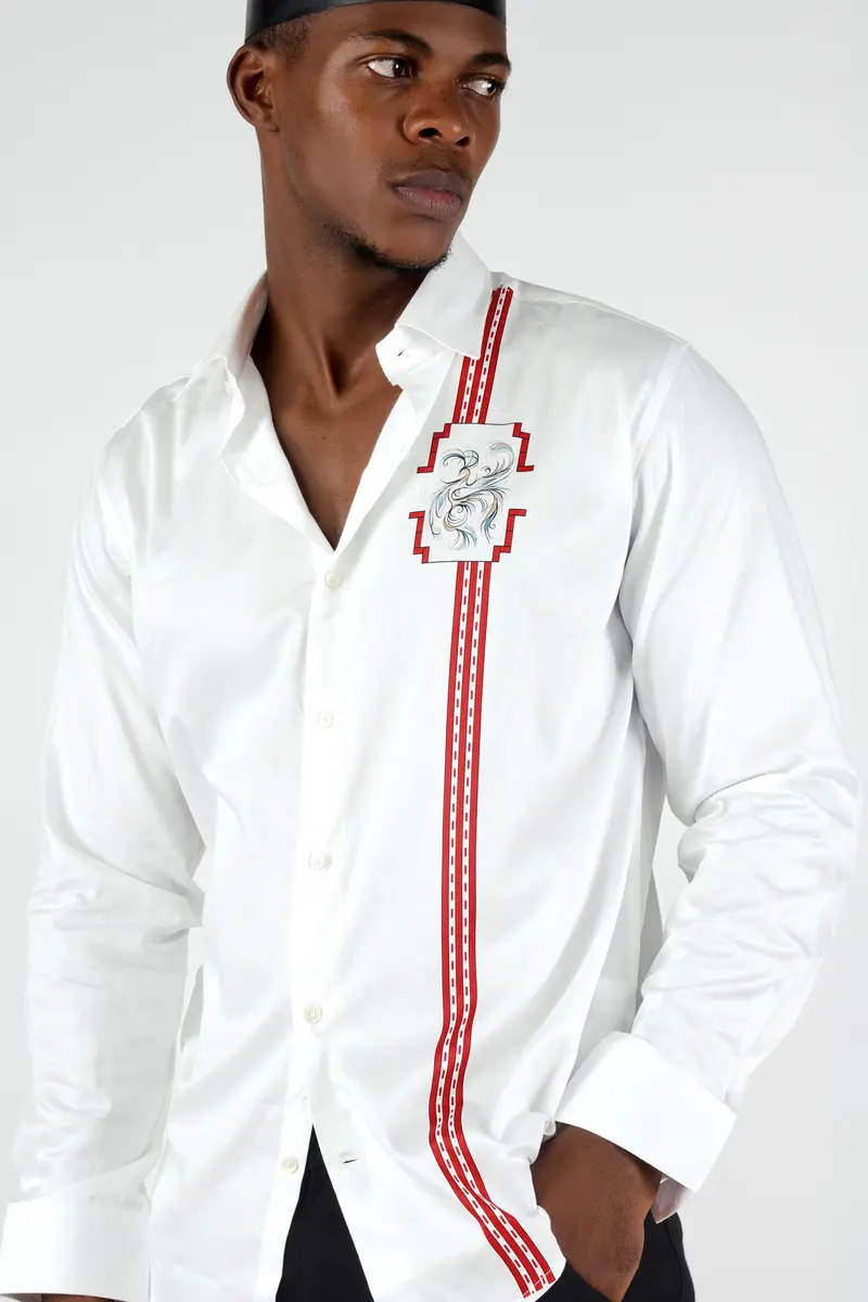 Bright White With Thunderbird Red Printed Super Soft Premium Cotton Shirt 6