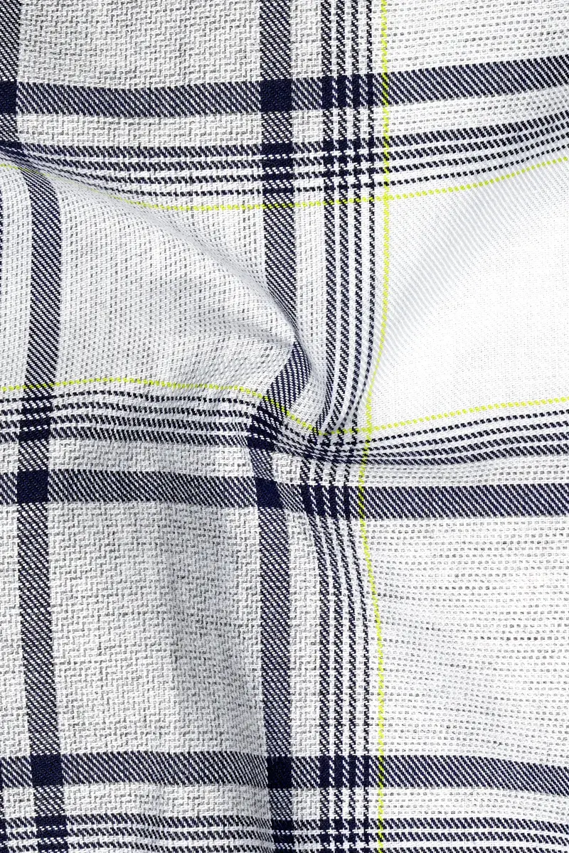 Bright White With Tolopea Blue Twill Windowpane Premium Cotton Shirt 3