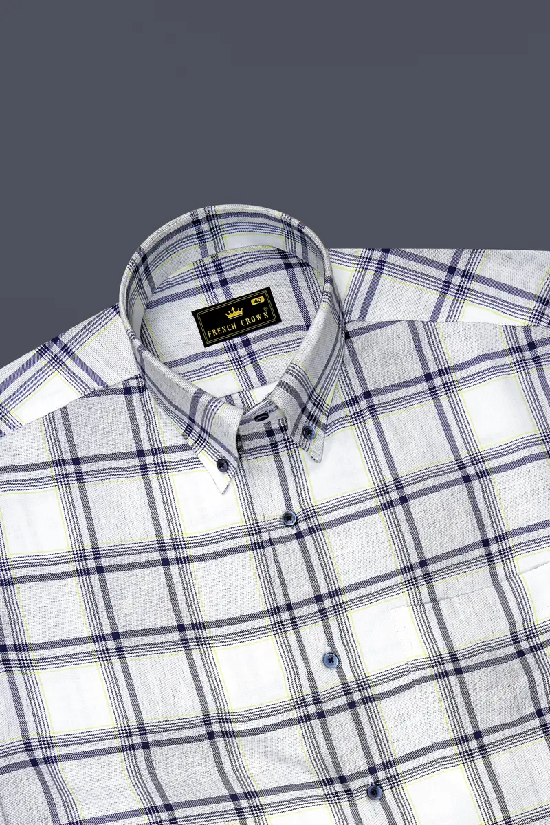 Bright White With Tolopea Blue Twill Windowpane Premium Cotton Shirt 5
