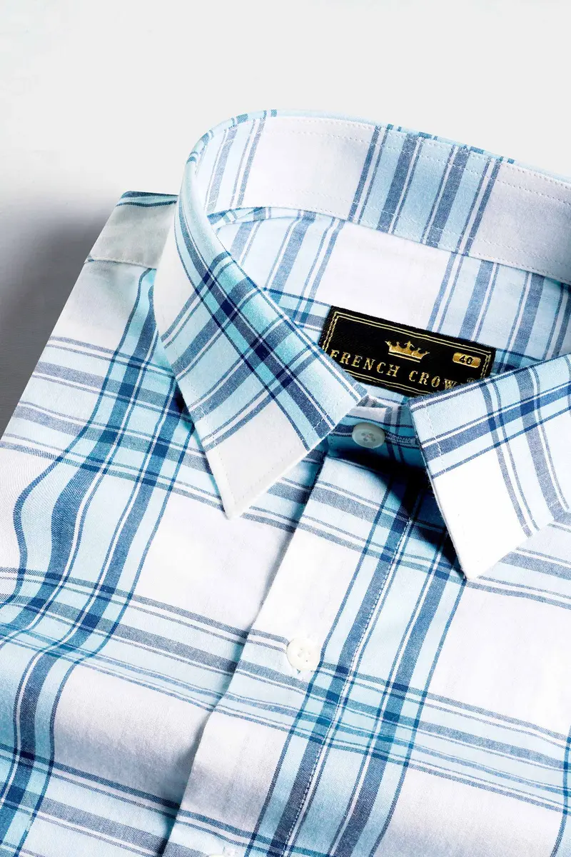 Bright White With Tufts Blue Plaid Premium Cotton Shirt 1